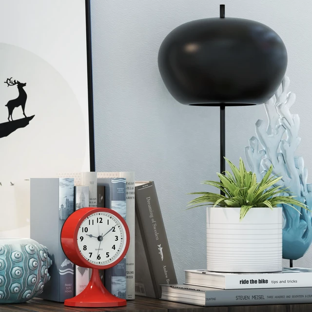 Alt view image 6 of 7 - ® 3" Analog Alarm Clock, Retro Small Clock, Desk Clock for Bathroom | Cute Battery Operated Table Clock with Silent Movement and Light for Bedroom, Bedside, Living Room Decor and Shelf (Rose Red)