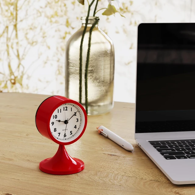 Alt view image 5 of 7 - ® 3" Analog Alarm Clock, Retro Small Clock, Desk Clock for Bathroom | Cute Battery Operated Table Clock with Silent Movement and Light for Bedroom, Bedside, Living Room Decor and Shelf (Rose Red)