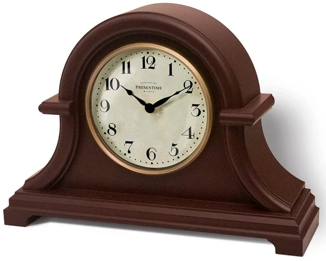 Main image of Mantel Clock Vintage Farmhouse Series | Napoleon Desk & Shelf Clock, 13 x 10", Domed Lens, Quartz Movement, Walnut Brown Finish, For Home and Tabletop Decor