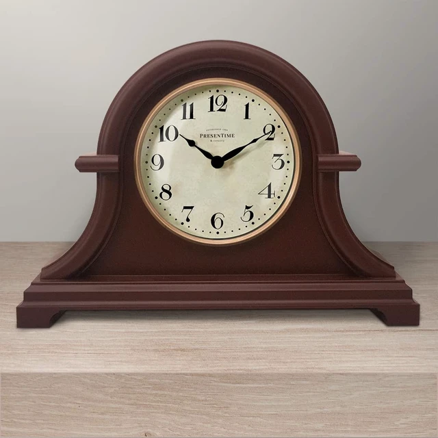 Alt view image 2 of 6 - Mantel Clock Vintage Farmhouse Series | Napoleon Desk & Shelf Clock, 13 x 10", Domed Lens, Quartz Movement, Walnut Brown Finish, For Home and Tabletop Decor