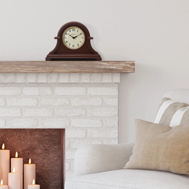 Alt view image 4 of 6 - Mantel Clock Vintage Farmhouse Series | Napoleon Desk & Shelf Clock, 13 x 10", Domed Lens, Quartz Movement, Walnut Brown Finish, For Home and Tabletop Decor