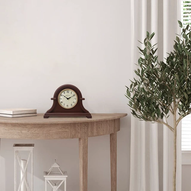 Alt view image 5 of 6 - Mantel Clock Vintage Farmhouse Series | Napoleon Desk & Shelf Clock, 13 x 10", Domed Lens, Quartz Movement, Walnut Brown Finish, For Home and Tabletop Decor