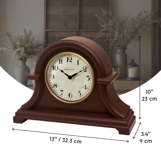 Alt view image 6 of 6 - Mantel Clock Vintage Farmhouse Series | Napoleon Desk & Shelf Clock, 13 x 10", Domed Lens, Quartz Movement, Walnut Brown Finish, For Home and Tabletop Decor
