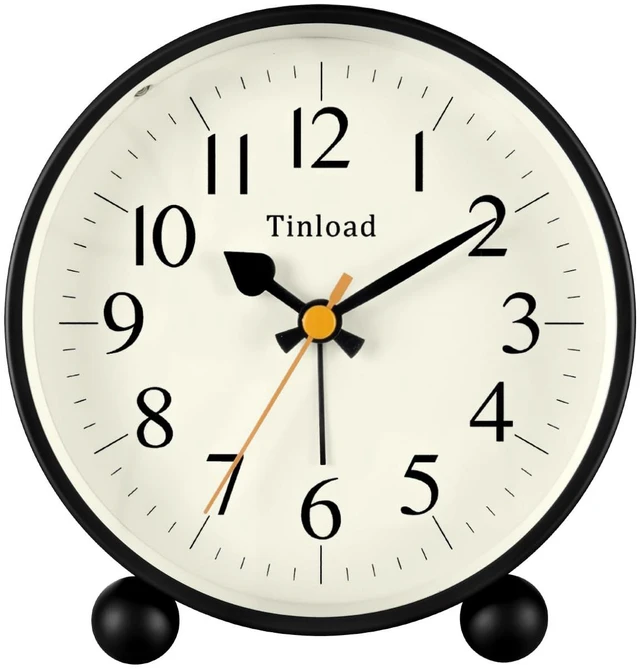 Main image of 4.5" Vintage Retro Analog Alarm Clock, Super Silent Non Ticking Small Clock with Manual Light, Snooze, Battery Operated, for Living Room, Bedroom, Bedside, Desk(Black)