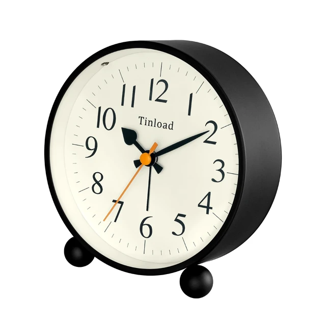Alt view image 2 of 6 - 4.5" Vintage Retro Analog Alarm Clock, Super Silent Non Ticking Small Clock with Manual Light, Snooze, Battery Operated, for Living Room, Bedroom, Bedside, Desk(Black)