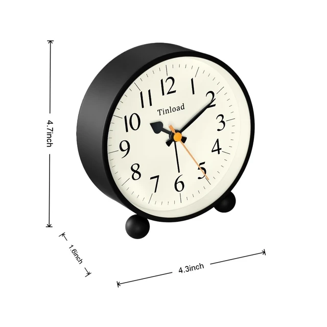 Alt view image 3 of 6 - 4.5" Vintage Retro Analog Alarm Clock, Super Silent Non Ticking Small Clock with Manual Light, Snooze, Battery Operated, for Living Room, Bedroom, Bedside, Desk(Black)