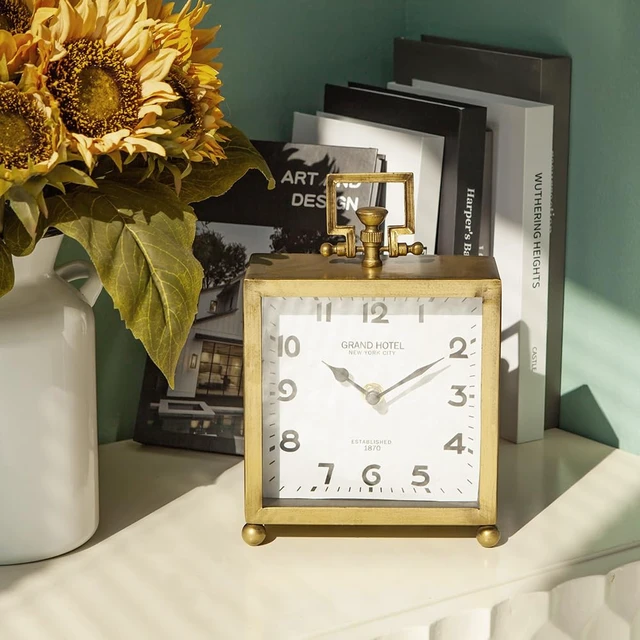 Alt view image 2 of 6 - Vintage Gold Table Clock, Silent Classic Large Mantel Clock | Non-Ticking Battery-Operated Metal Elegant Decorative Desk Clock, Perfect for Living Rooms, Offices, Shelves