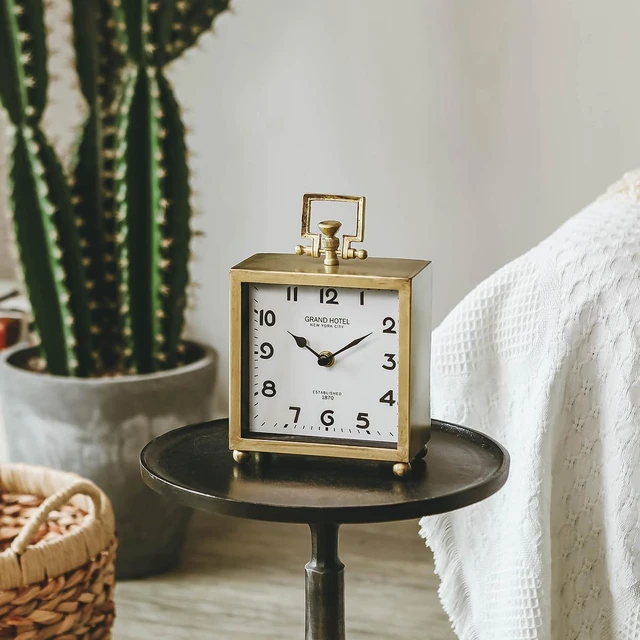 Alt view image 3 of 6 - Vintage Gold Table Clock, Silent Classic Large Mantel Clock | Non-Ticking Battery-Operated Metal Elegant Decorative Desk Clock, Perfect for Living Rooms, Offices, Shelves