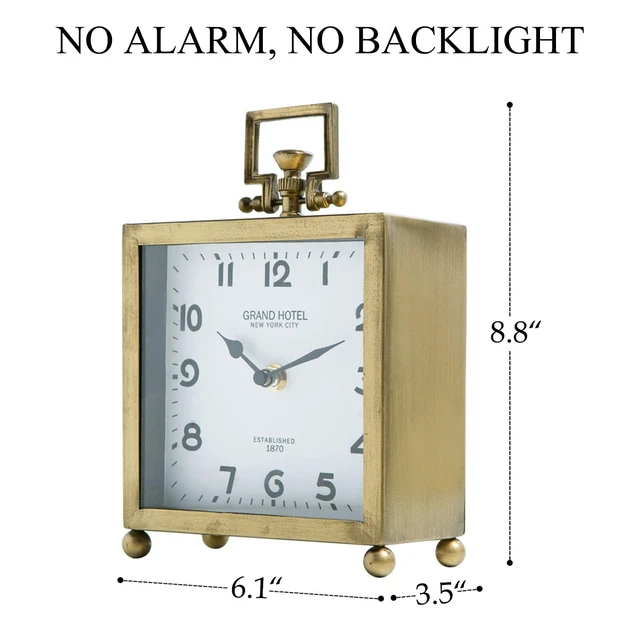 Alt view image 4 of 6 - Vintage Gold Table Clock, Silent Classic Large Mantel Clock | Non-Ticking Battery-Operated Metal Elegant Decorative Desk Clock, Perfect for Living Rooms, Offices, Shelves