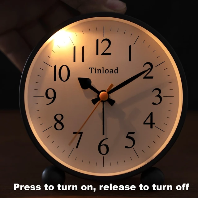 Alt view image 6 of 6 - 4.5" Vintage Retro Analog Alarm Clock, Super Silent Non Ticking Small Clock with Manual Light, Snooze, Battery Operated, for Living Room, Bedroom, Bedside, Desk(Black)