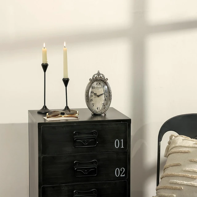 Alt view image 4 of 7 - E Small Vintage Table Clock, Silent Elegant Silver Desk Clock | Non-Ticking Battery-Operated Metal Decorative Shelf Clock, Perfect for Living Rooms, Offices, Shelves, Mantels