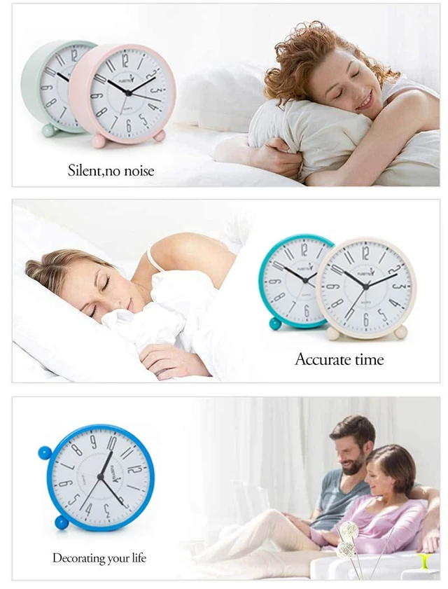 Alt view image 2 of 6 - Super Silent Metal Alarm Clock,Beep Wake Round Alarm Clock with Night Light,Battery Operated,Easy Set,Simple & Retro for Desk, Bedroom and Home Decoration(Creamy White)