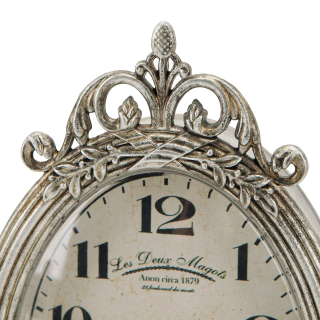 Alt view image 5 of 7 - E Small Vintage Table Clock, Silent Elegant Silver Desk Clock | Non-Ticking Battery-Operated Metal Decorative Shelf Clock, Perfect for Living Rooms, Offices, Shelves, Mantels