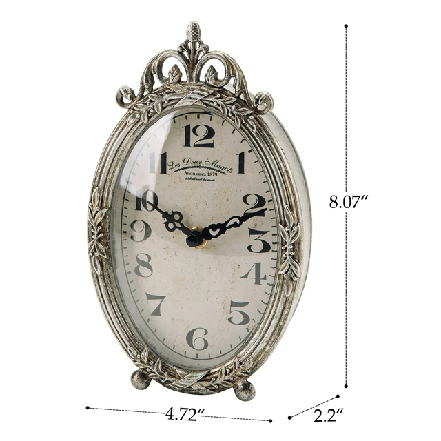 Alt view image 6 of 7 - E Small Vintage Table Clock, Silent Elegant Silver Desk Clock | Non-Ticking Battery-Operated Metal Decorative Shelf Clock, Perfect for Living Rooms, Offices, Shelves, Mantels