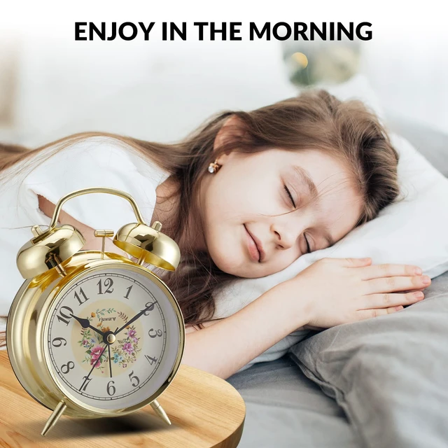 Alt view image 2 of 6 - 4" Loud Alarm Twin Bell Alarm Clock, Night Light, Desk Clock Table Alarm Clock Bedroom Alarm Clock(Golden Rural)
