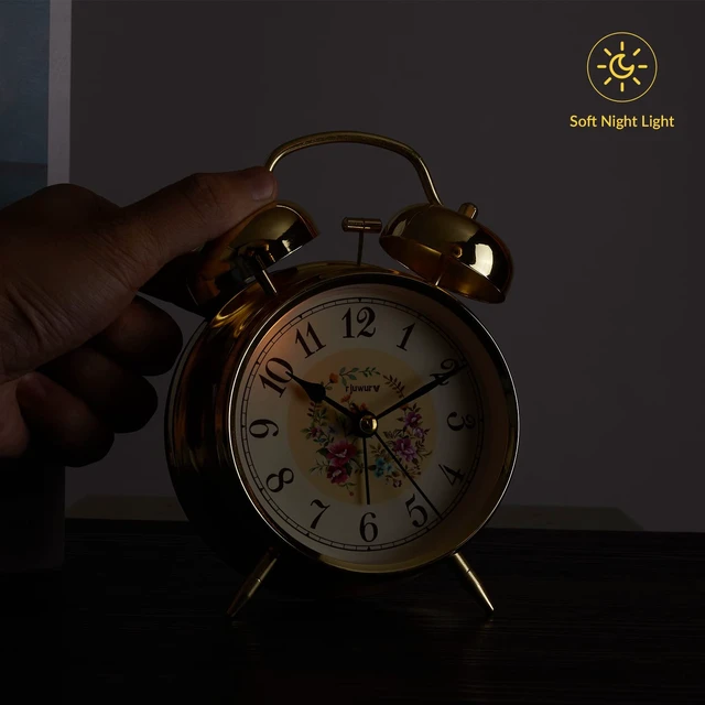Alt view image 5 of 6 - 4" Loud Alarm Twin Bell Alarm Clock, Night Light, Desk Clock Table Alarm Clock Bedroom Alarm Clock(Golden Rural)
