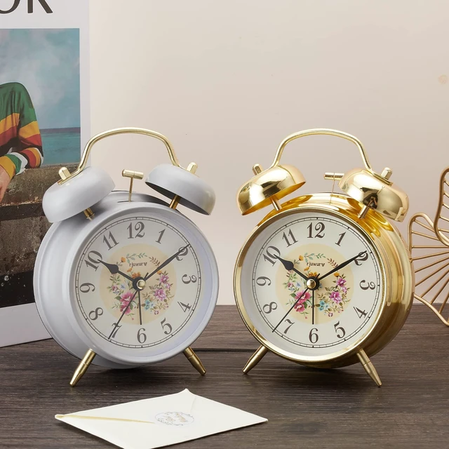 Alt view image 6 of 6 - 4" Loud Alarm Twin Bell Alarm Clock, Night Light, Desk Clock Table Alarm Clock Bedroom Alarm Clock(Golden Rural)