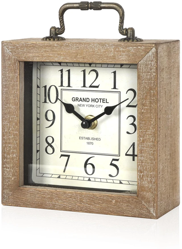 Main image of Retro Desk Clock, Vintage Wooden Table Clock, Wood Color | Mantel Clock, Living Room Bedroom Shelf Decoration, Farmhouse Decor