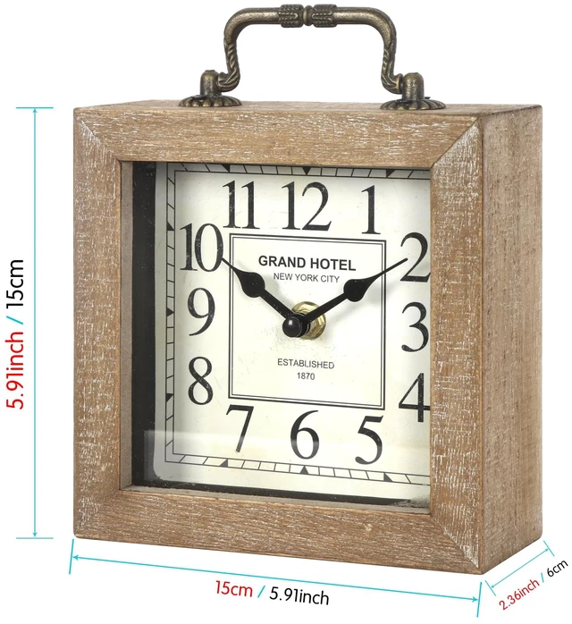 Alt view image 3 of 7 - Retro Desk Clock, Vintage Wooden Table Clock, Wood Color | Mantel Clock, Living Room Bedroom Shelf Decoration, Farmhouse Decor