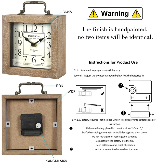 Alt view image 2 of 7 - Retro Desk Clock, Vintage Wooden Table Clock, Wood Color | Mantel Clock, Living Room Bedroom Shelf Decoration, Farmhouse Decor
