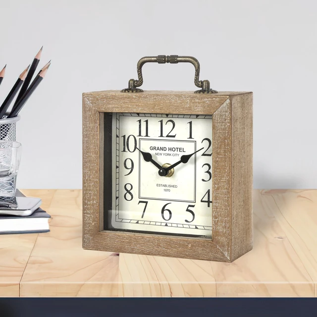 Alt view image 4 of 7 - Retro Desk Clock, Vintage Wooden Table Clock, Wood Color | Mantel Clock, Living Room Bedroom Shelf Decoration, Farmhouse Decor