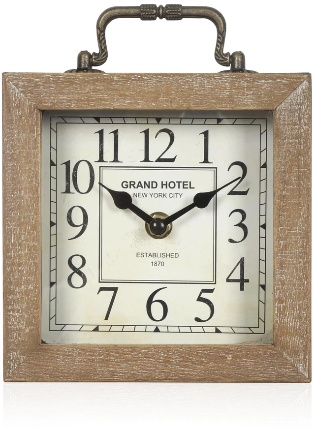 Alt view image 6 of 7 - Retro Desk Clock, Vintage Wooden Table Clock, Wood Color | Mantel Clock, Living Room Bedroom Shelf Decoration, Farmhouse Decor