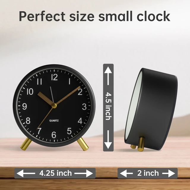 Alt view image 7 of 7 - Analog Alarm Clock, 4 inch Super Silent Non Ticking Small Clock with Night Light, Battery Operated, Simple Design, Easy Setting for Office, Bedroom, Bedside, Desk, Teens, Elders, Adult, Black