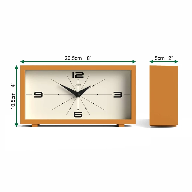 Alt view image 4 of 7 - Odeon Desk Clock | Modern Rectangular Design | Mustard Yellow | Stylish retro look for shelf, table, mantel or bedside