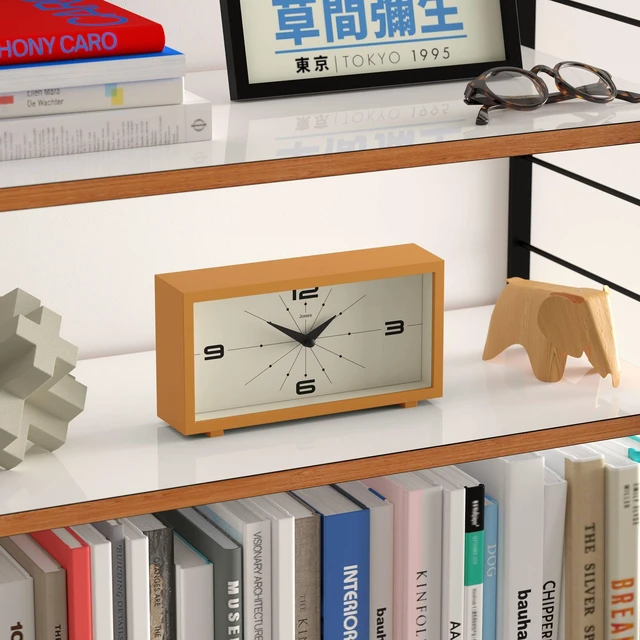 Alt view image 5 of 7 - Odeon Desk Clock | Modern Rectangular Design | Mustard Yellow | Stylish retro look for shelf, table, mantel or bedside