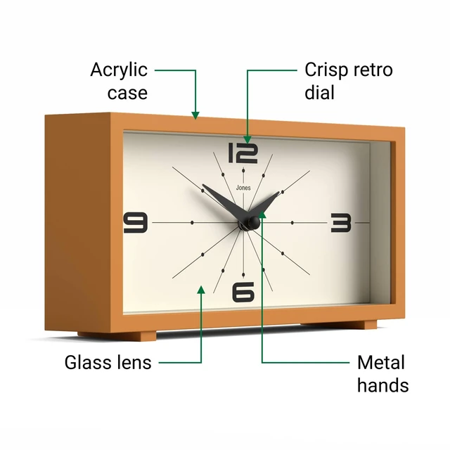 Alt view image 6 of 7 - Odeon Desk Clock | Modern Rectangular Design | Mustard Yellow | Stylish retro look for shelf, table, mantel or bedside