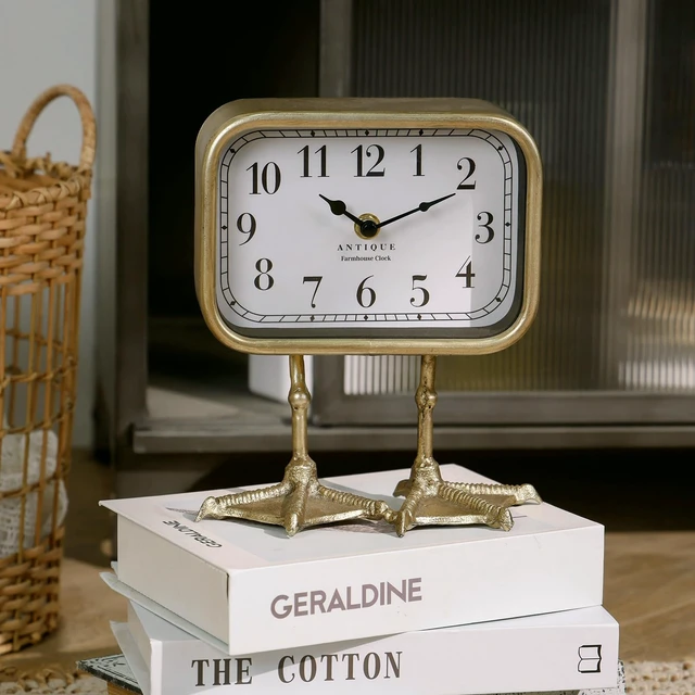 Alt view image 2 of 7 - Vintage Table Top Clock, Cute Duck Paw Silent Shelf Desk Clock Battery Operated, Home Decor for Living Room, Mantel, Bedroom, Bedside - Gold