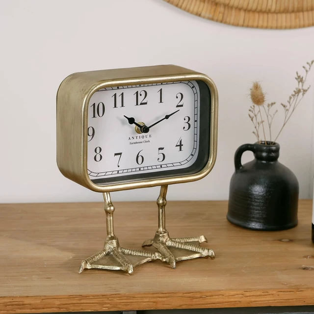 Alt view image 4 of 7 - Vintage Table Top Clock, Cute Duck Paw Silent Shelf Desk Clock Battery Operated, Home Decor for Living Room, Mantel, Bedroom, Bedside - Gold