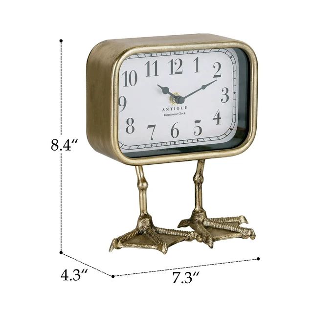Alt view image 7 of 7 - Vintage Table Top Clock, Cute Duck Paw Silent Shelf Desk Clock Battery Operated, Home Decor for Living Room, Mantel, Bedroom, Bedside - Gold
