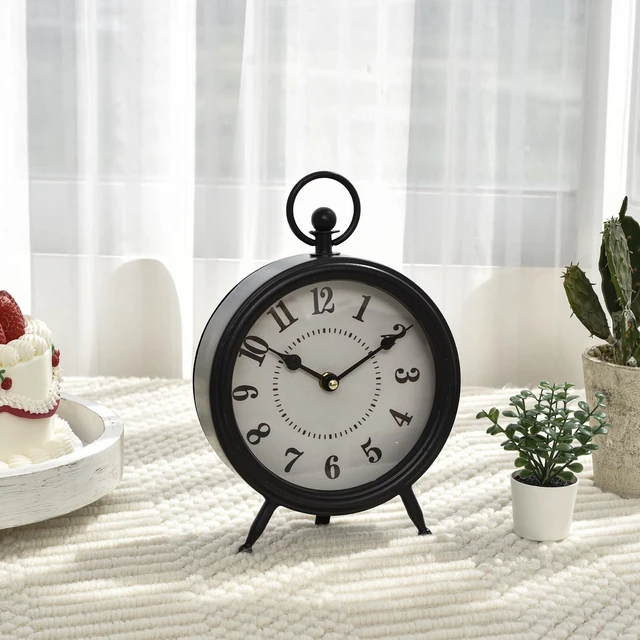 Alt view image 6 of 6 - Vintage Black Table Clock on Stand, Decorative Desk and Shelf Clock, Rustic Mantel Clock Farmhouse Clock Non-Ticking
