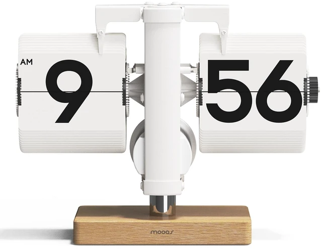 Main image of Classic Modern Wood Mini Flip Desk Clock (White), Retro Vintage Analog Design Auto Flip Clock Table Clock Large Number Battery Powered, Ideal for Home Office School Hotel