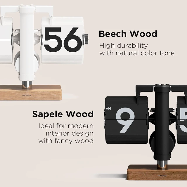 Alt view image 2 of 6 - Classic Modern Wood Mini Flip Desk Clock (White), Retro Vintage Analog Design Auto Flip Clock Table Clock Large Number Battery Powered, Ideal for Home Office School Hotel