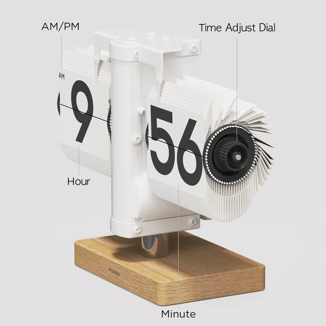 Alt view image 3 of 6 - Classic Modern Wood Mini Flip Desk Clock (White), Retro Vintage Analog Design Auto Flip Clock Table Clock Large Number Battery Powered, Ideal for Home Office School Hotel
