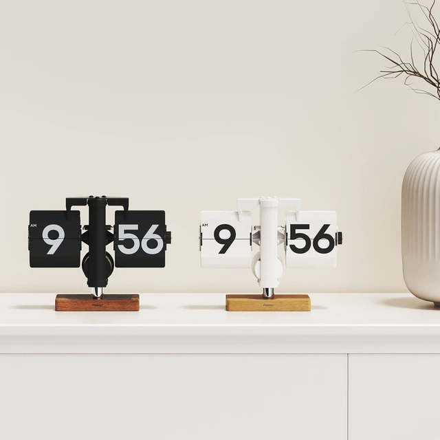 Alt view image 6 of 6 - Classic Modern Wood Mini Flip Desk Clock (White), Retro Vintage Analog Design Auto Flip Clock Table Clock Large Number Battery Powered, Ideal for Home Office School Hotel