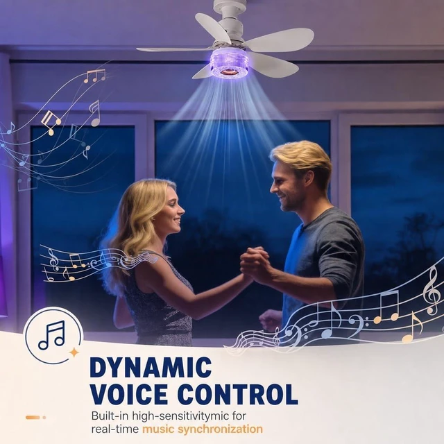 Alt view image 6 of 7 - Socket Fan Light with Remote, Music Ceiling Fan with Bluetooth Speaker, 9 Color RGB Lights, 3000-6500K, 3 Fan Speeds, Timer, Small Ceiling Fans for BedroomLiving Room, E26/E27 Base (White)