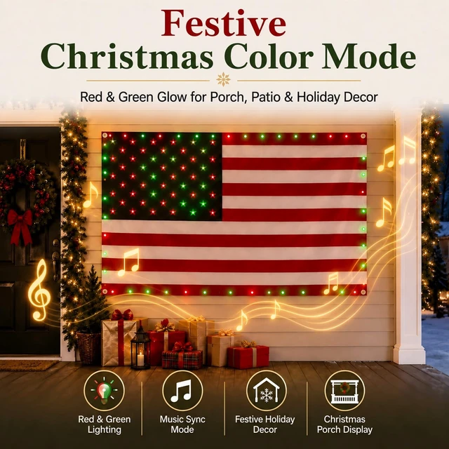 Alt view image 5 of 7 - Smart Lighted American Flag 3x5 FT, App Control RGB LED Wall Decor, 82 RGB LEDs, Music Sync, Timer, DIY Colors for Christmas, Veterans Day, Labor Day and Year-Round Patriotic Decor (USB, 1 Side)