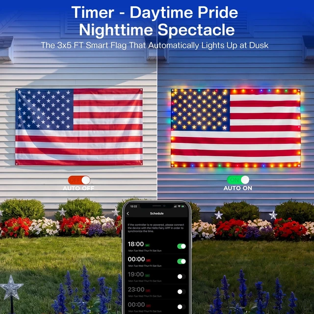 Alt view image 4 of 7 - Smart Lighted American Flag 3x5 FT, App Control RGB LED Wall Decor, 82 RGB LEDs, Music Sync, Timer, DIY Colors for Christmas, Veterans Day, Labor Day and Year-Round Patriotic Decor (USB, 1 Side)