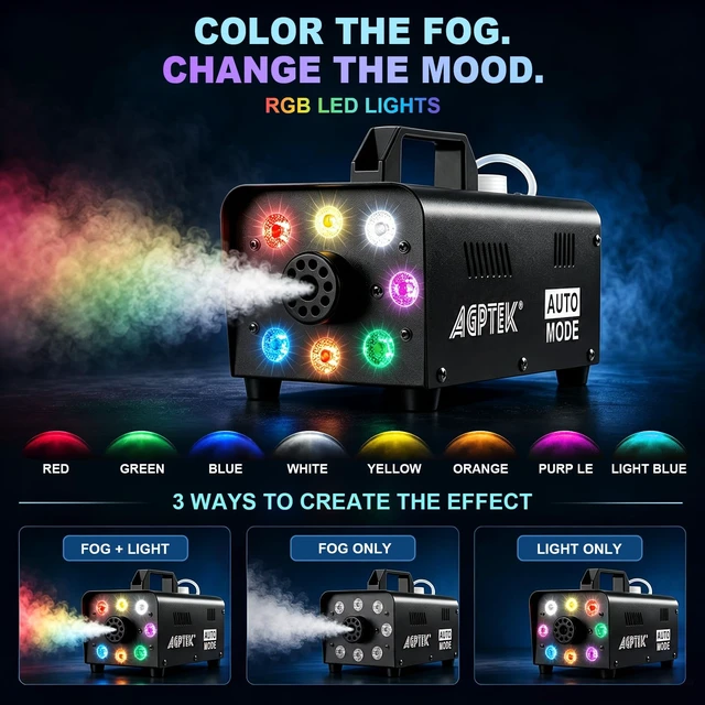 Alt view image 2 of 7 - 500W RGB LED Smoke Machine, Low Fluid Auto Shutoff | Upgraded Auto Mode, Wireless Remote, 2000CFM, RGB LED Lights, for Halloween Christmas Wedding Party DJ Stage, Portable