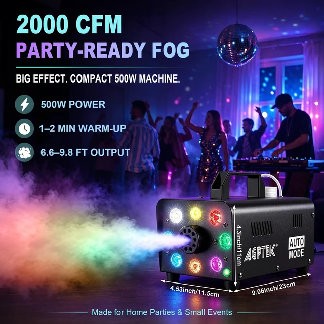 Alt view image 4 of 7 - 500W RGB LED Smoke Machine, Low Fluid Auto Shutoff | Upgraded Auto Mode, Wireless Remote, 2000CFM, RGB LED Lights, for Halloween Christmas Wedding Party DJ Stage, Portable