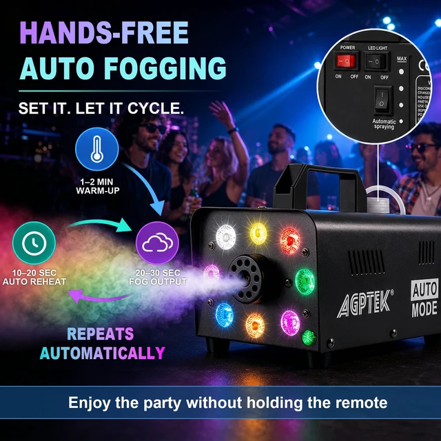 Alt view image 5 of 7 - 500W RGB LED Smoke Machine, Low Fluid Auto Shutoff | Upgraded Auto Mode, Wireless Remote, 2000CFM, RGB LED Lights, for Halloween Christmas Wedding Party DJ Stage, Portable