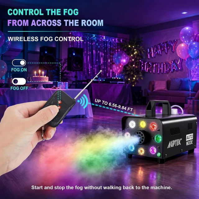 Alt view image 6 of 7 - 500W RGB LED Smoke Machine, Low Fluid Auto Shutoff | Upgraded Auto Mode, Wireless Remote, 2000CFM, RGB LED Lights, for Halloween Christmas Wedding Party DJ Stage, Portable