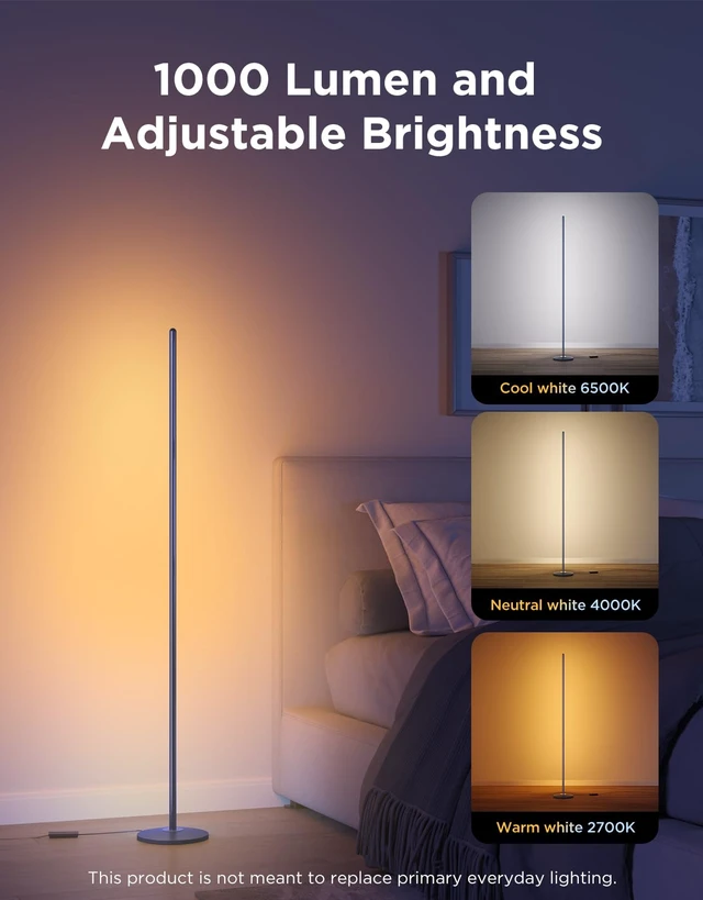 Alt view image 2 of 7 - RGBIC Floor Lamp Basic, 1000lm LED Corner Lamp, Blue | Works with Alexa, Smart Modern Floor Lamp with Music Sync and Color Changing Standing Lamp for Bedroom Living Room
