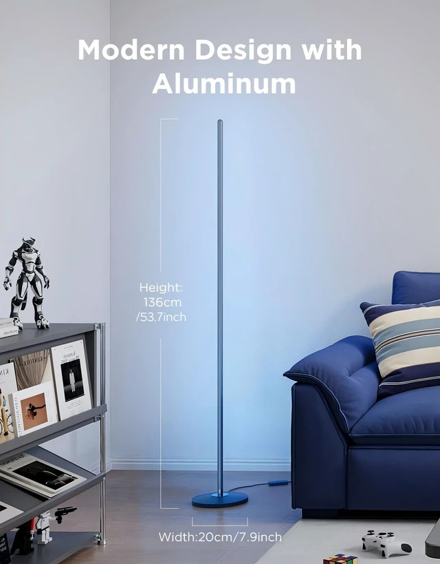 Alt view image 3 of 7 - RGBIC Floor Lamp Basic, 1000lm LED Corner Lamp, Blue | Works with Alexa, Smart Modern Floor Lamp with Music Sync and Color Changing Standing Lamp for Bedroom Living Room