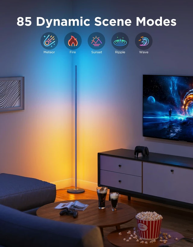 Alt view image 6 of 7 - RGBIC Floor Lamp Basic, 1000lm LED Corner Lamp, Blue | Works with Alexa, Smart Modern Floor Lamp with Music Sync and Color Changing Standing Lamp for Bedroom Living Room