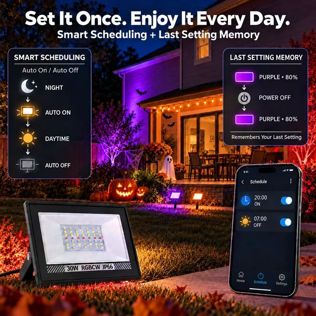 Alt view image 4 of 7 - 4 Pack 30W RGB Flood Lights Outdoor Color Changing Flood Lights | with App & Remote Control, IP66 Waterproof Uplights with Music Sync & Timer for Yard, Party, Landscape, Christmas, Halloween