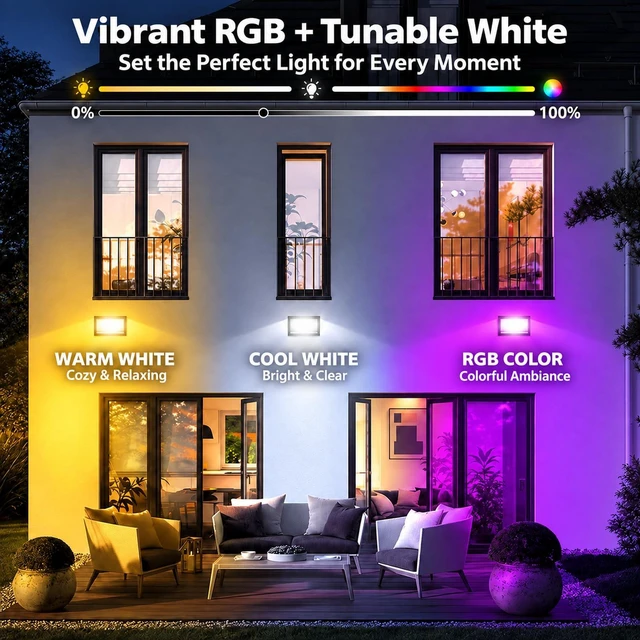 Alt view image 5 of 7 - 4 Pack 30W RGB Flood Lights Outdoor Color Changing Flood Lights | with App & Remote Control, IP66 Waterproof Uplights with Music Sync & Timer for Yard, Party, Landscape, Christmas, Halloween